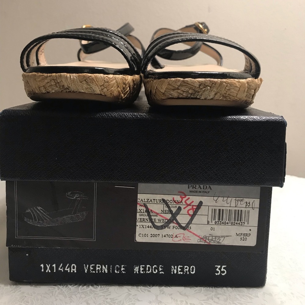 Prada Black Patent Espadrille Wedge sandals-Size35